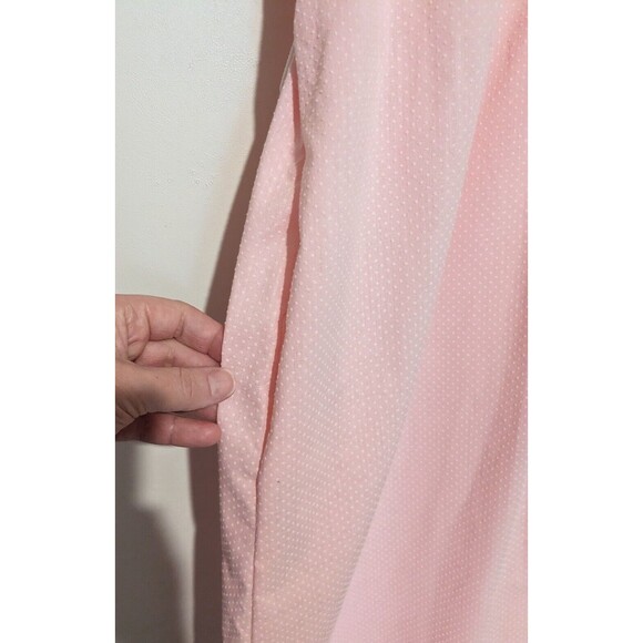 Vintage Polka Dot Flocked Cotton Blend Dress Belt Shift House Dress Pink M B44 - Picture 9 of 9